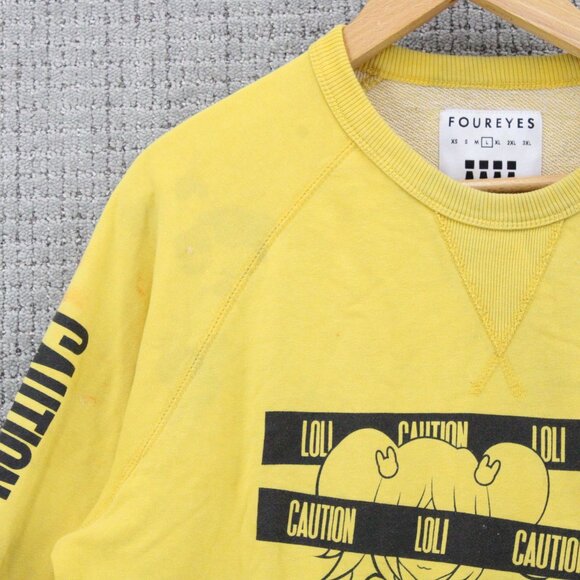 Foureyes Sweatshirt Mens Yellow Large L Pullover Anime Graphic Art Cotton Y2k - Picture 3 of 10